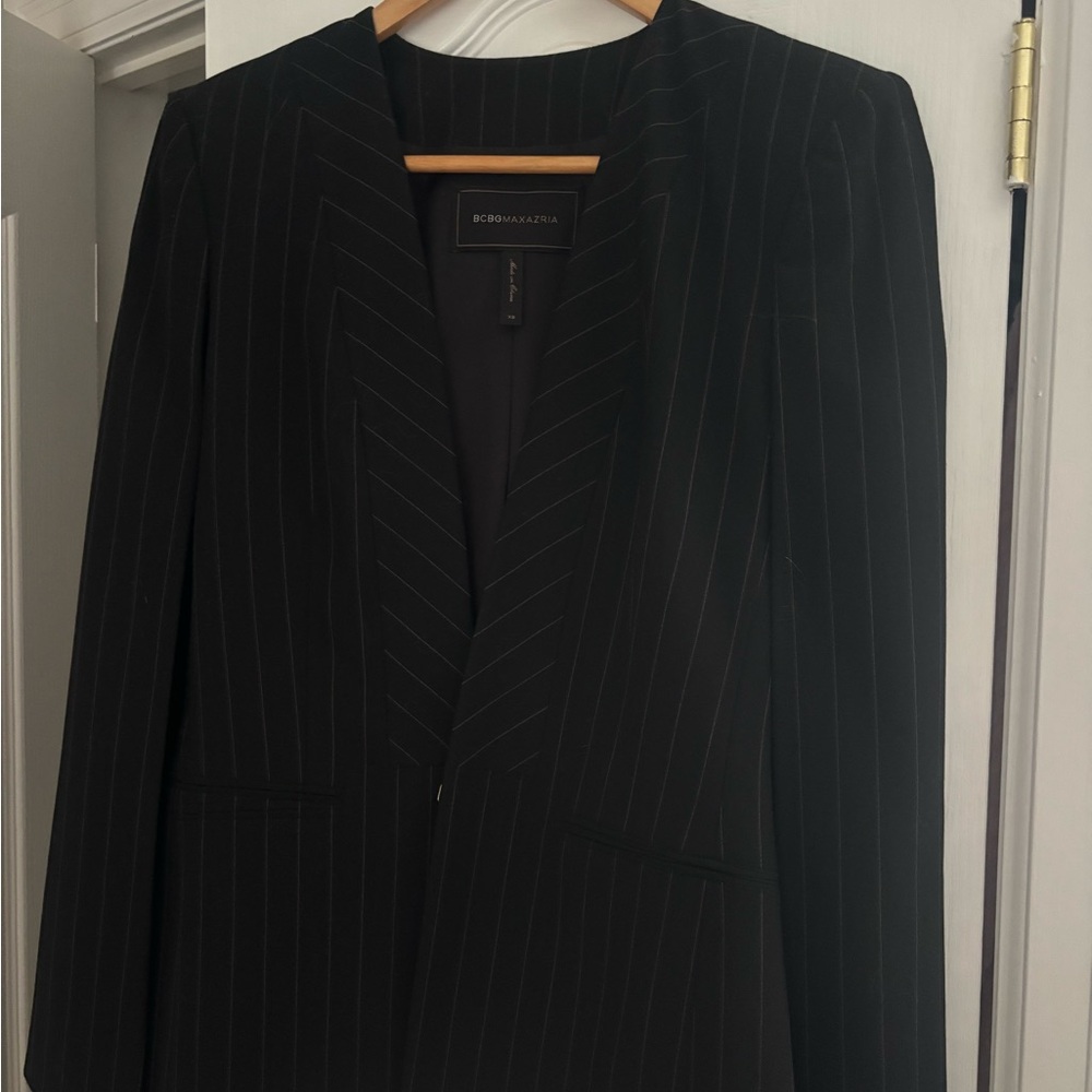 BCBGMaxAzria Charcoal Pinstripe Cape blazer